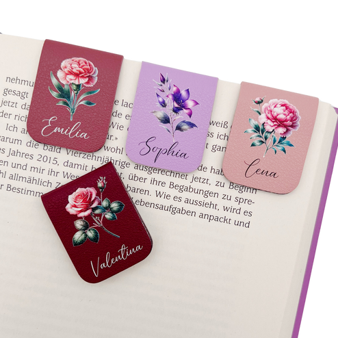 Magnetisches Lesezeichen mit Geburtsblume & Name personalisiert