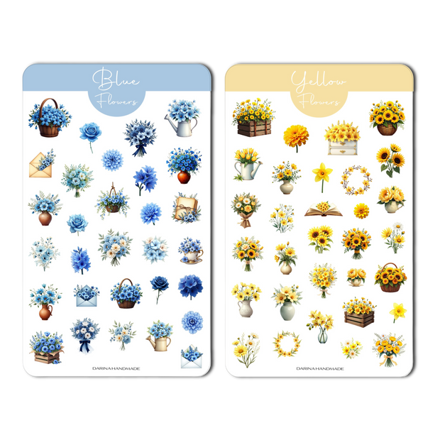 Sticker Set "Blue & Yellow Flowers"