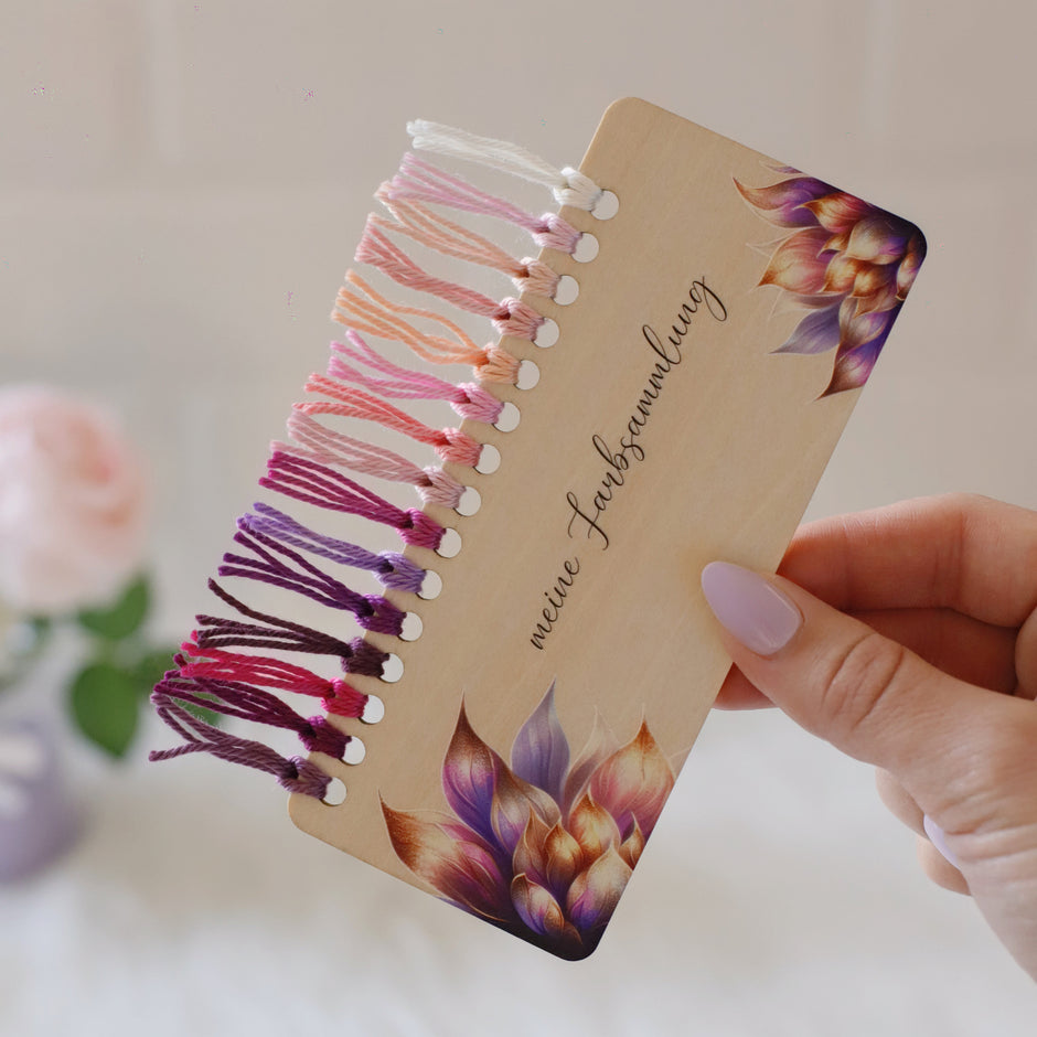 Garnfarbkarte aus Holz