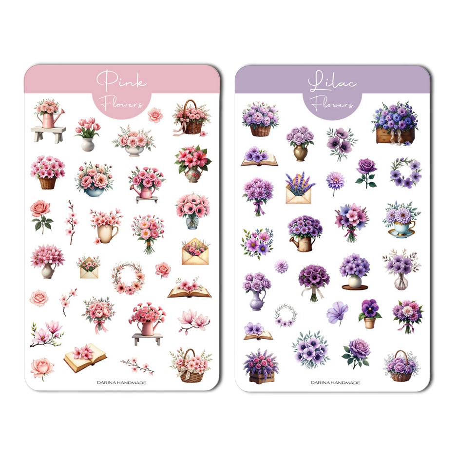Sticker Set "Pink & Lilac Flowers"