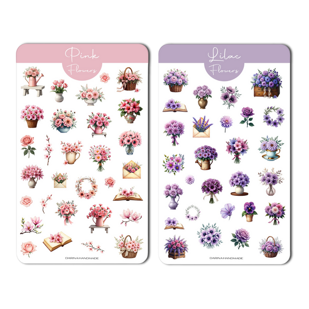 Sticker Set "Pink & Lilac Flowers"