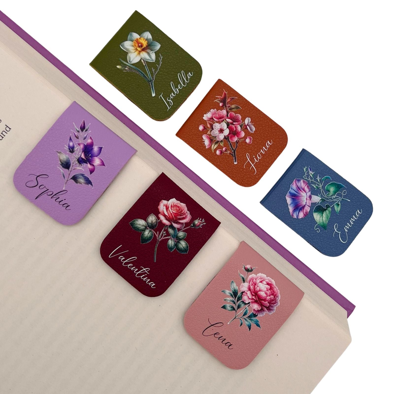 Magnetisches Lesezeichen mit Geburtsblume & Name personalisiert